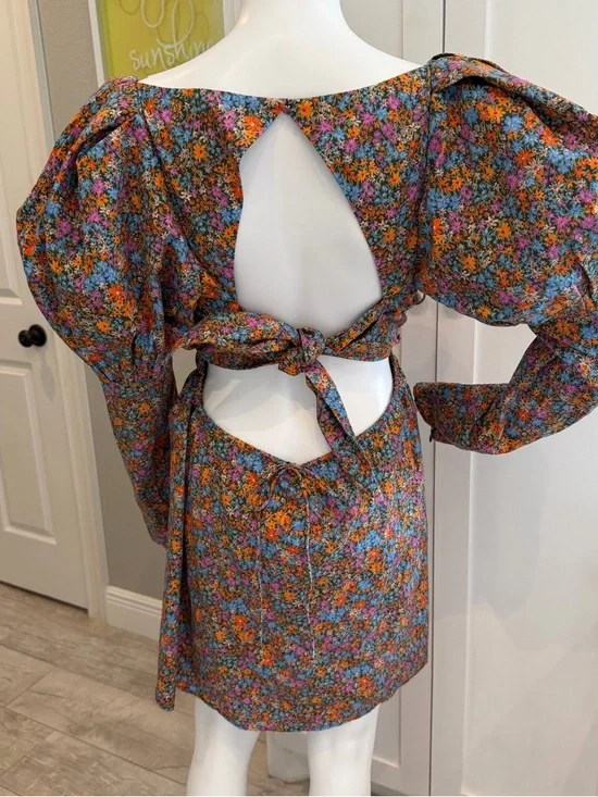 NWT For Love & Lemons 1X Brittany Floral Puff Sleeve Organic Cotton Babydoll - Picture 7 of 11